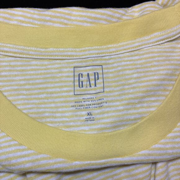GAP Tee T-Shirt Men's XL Relaxed 56% Linen Blend Yellow White Stripes - Picture 1 of 5